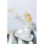 Ensemble Décoratif Compact en Résine Marbrée avec Fleurs Séchées - 3 Pièces