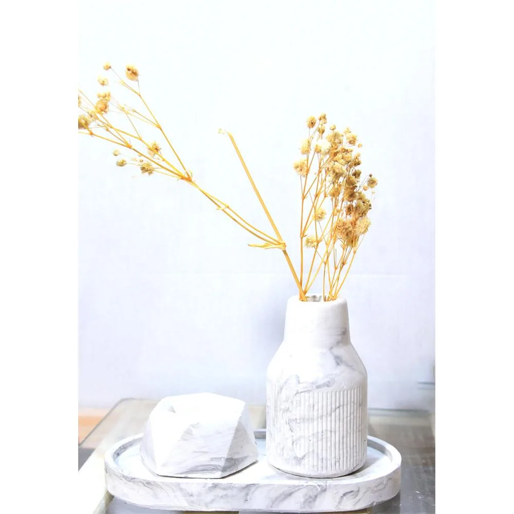 Ensemble Décoratif Compact en Résine Marbrée avec Fleurs Séchées - 3 Pièces – Image 2
