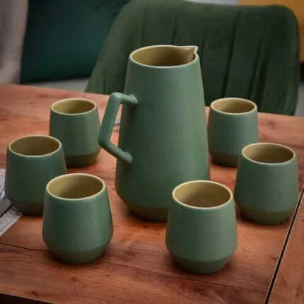 Carafe et 6 Gobelets "Olivéa" en Grès – Élégance Naturelle et Authentique