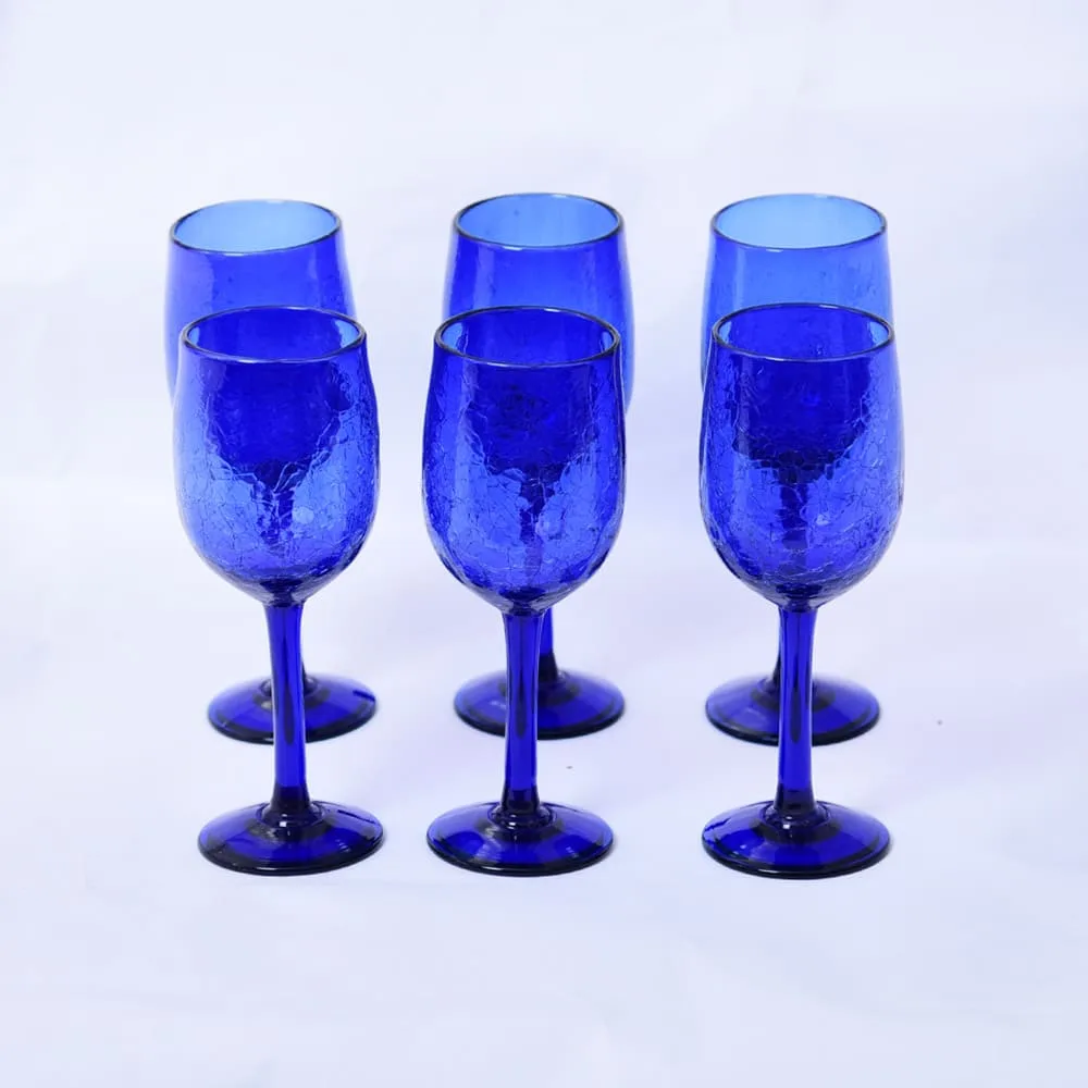 Set "Éclats d’Azur"- 6 verres à pied en verre soufflé craquelé – Image 2