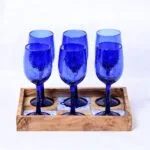 Set "Éclats d’Azur"- 6 verres à pied en verre soufflé craquelé