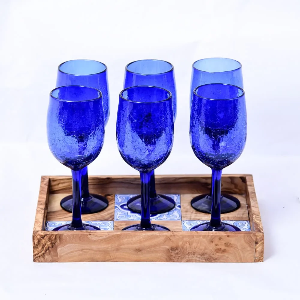 Set "Éclats d’Azur"- 6 verres à pied en verre soufflé craquelé – Image 1