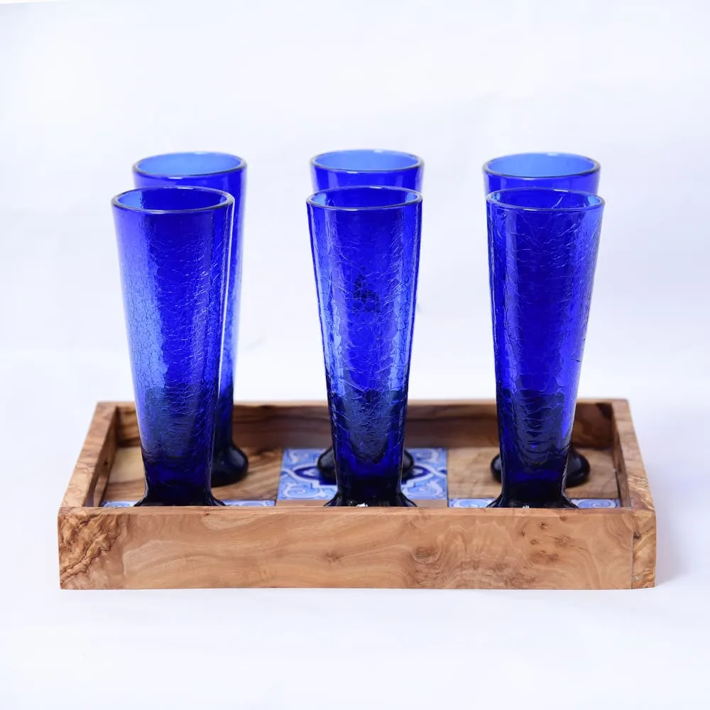 Set "Flûtes d'Azur" - 6 flûtes en verre soufflé craquelé – Image 2