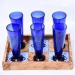 Set "Flûtes d'Azur" - 6 flûtes en verre soufflé craquelé