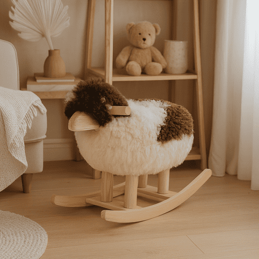 mouton à bascule chambre Mouton à bascule artisanal – Bois & laine naturelle – Image 1