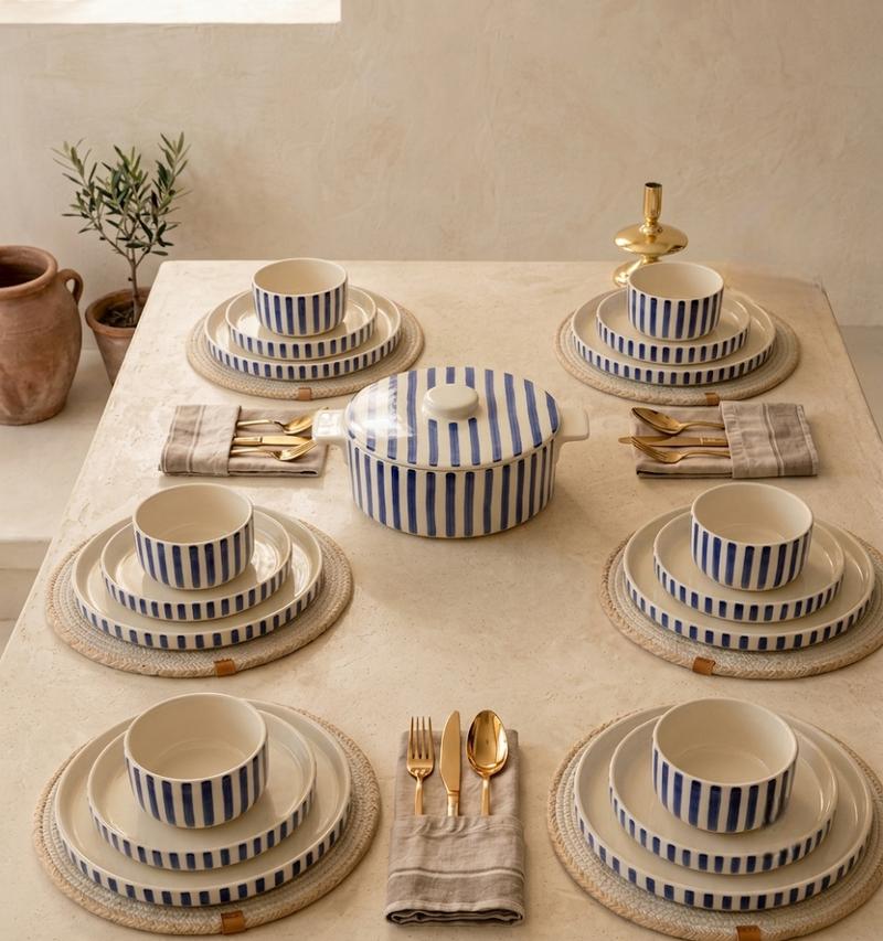 sougui_tablescape_bleu_raye_woocommerce Collection Khatt - Service de table – Image 1