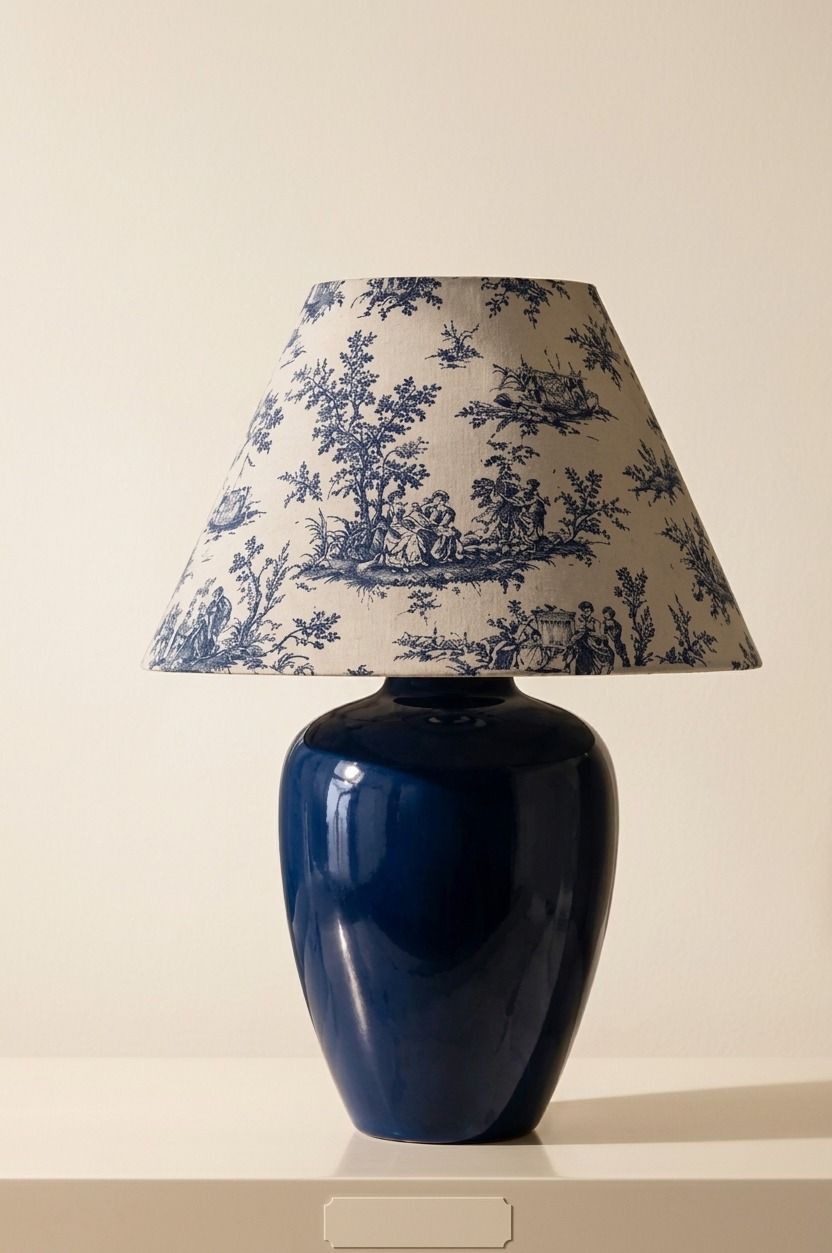 lampe-ceramique-bleu-vernis Lampe Toile Bleue Royale – Image 1