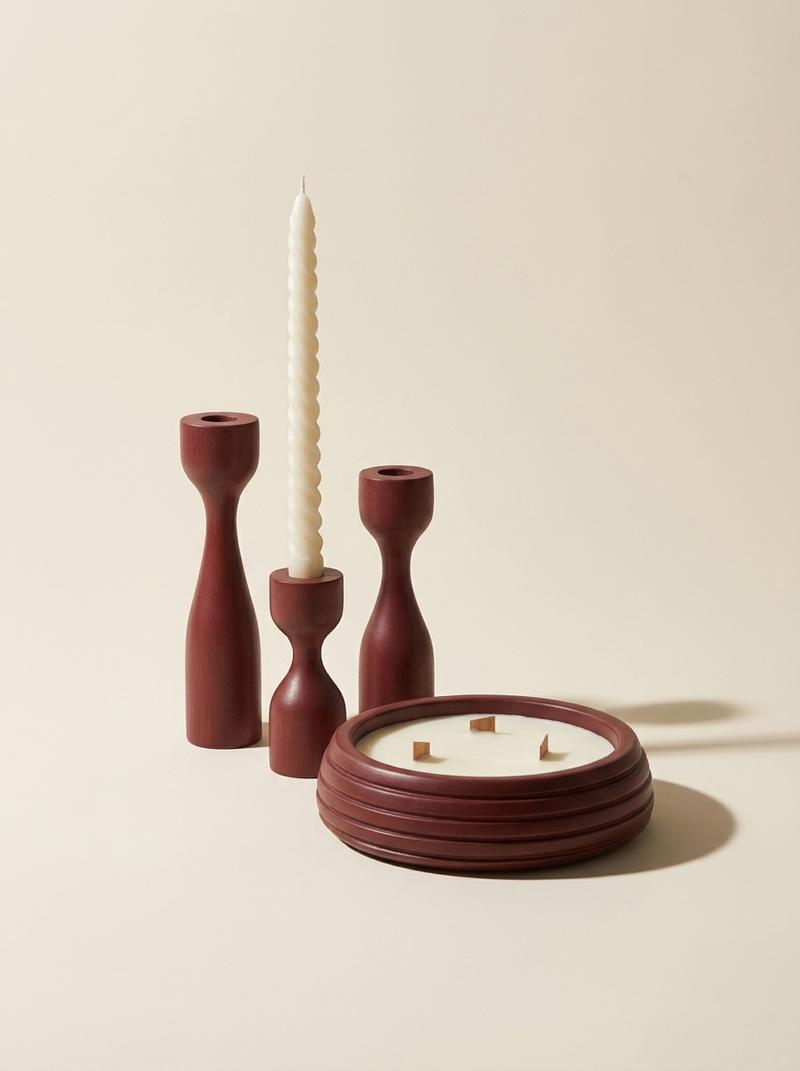 sougui_bougeoirs_coupelle_bois_bordeaux_woocommerce Collection Aura – Bougeoirs & Bougie Artisanale – Image 1