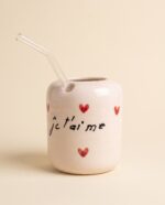 Gobelet Amour en Céramique avec Paille en Verre – Bonjour et Je t'aime
